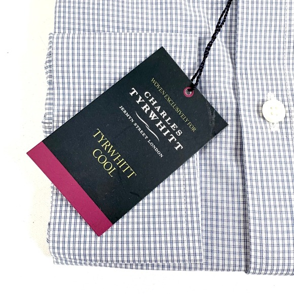 NWT Charles Tyrwhitt Dress Shirt Blue Micro Check Classic Fit Non-Iron Men S - Picture 3 of 7